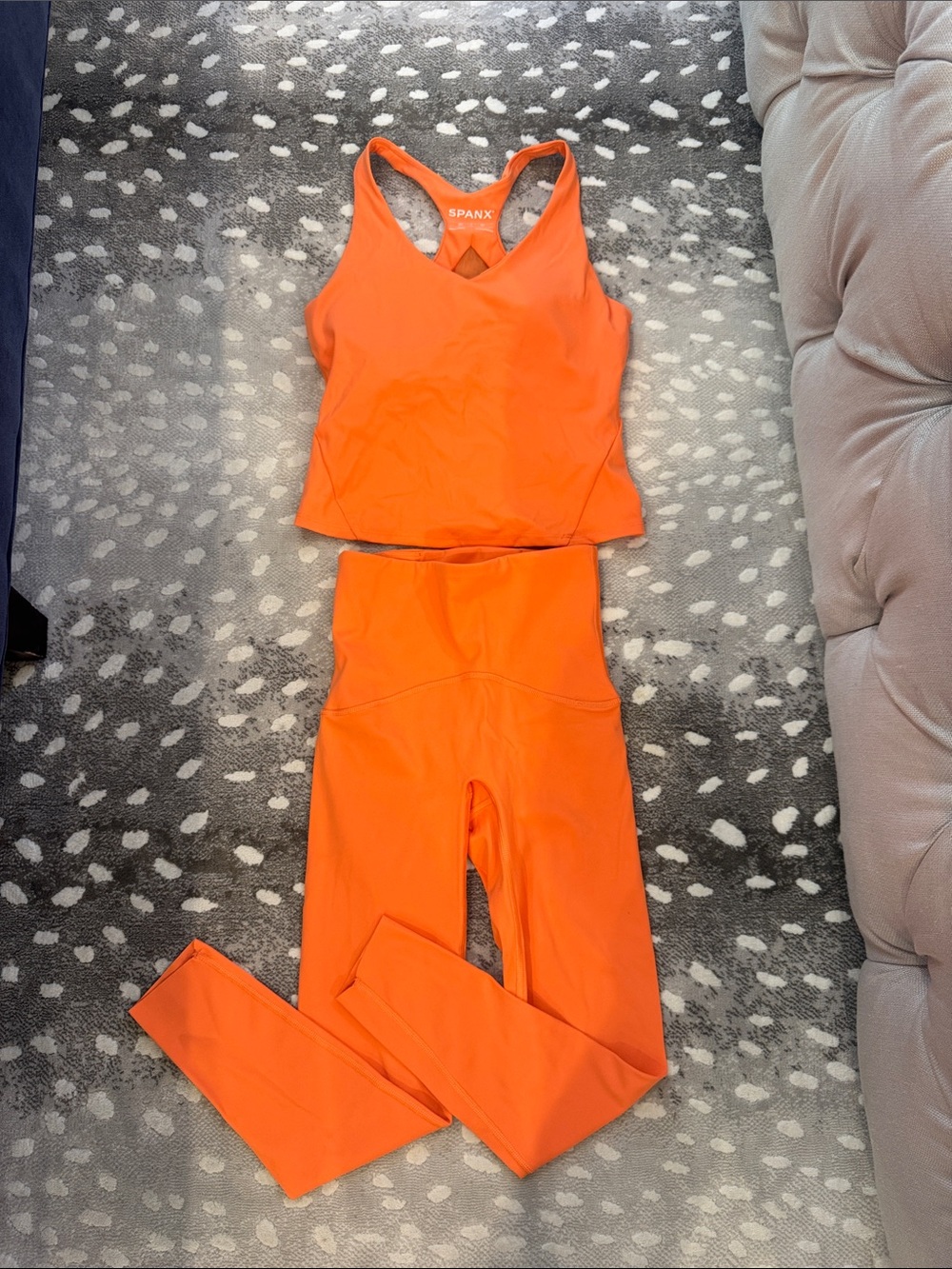 SPANX Bright Orange High-Waist Leggings with Racerback Crop Tank